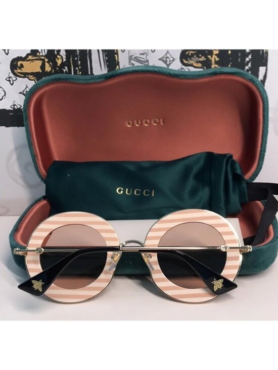 New Authentic Gucci Striped Beige Sunglasses GG0113s 009 main image 6